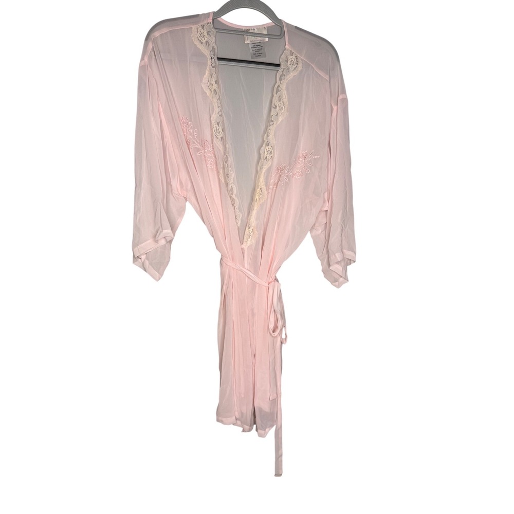 Deadstock vintage Expressions by California Dynasty pink floral sheer robe